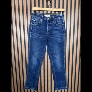 AMO Jeans 28 Womens Blue Frayed Denim Babe Ankle 5-Pocket Button Fly